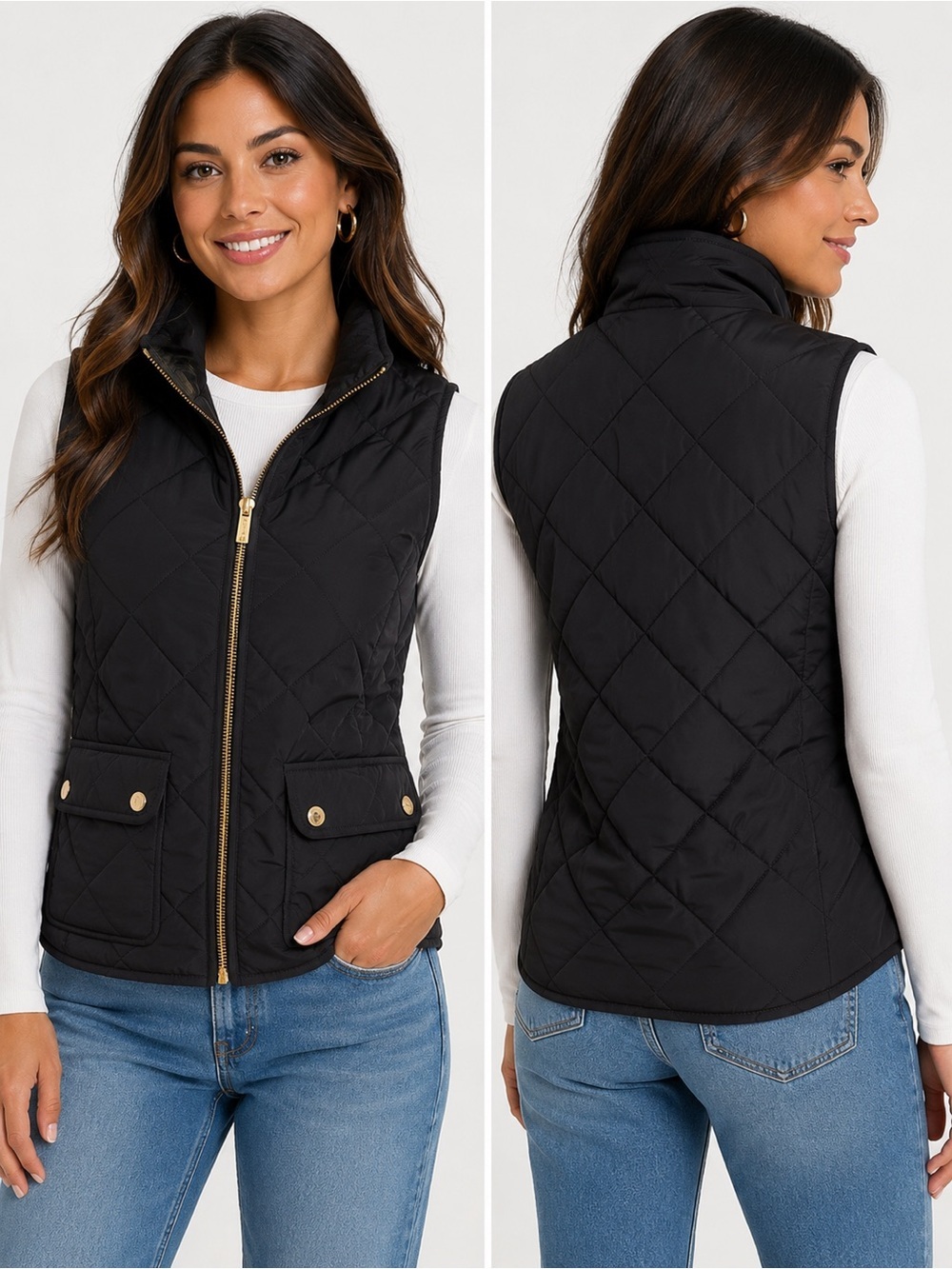 Calvin Klein Black Quilted Puffer Vest Gold Zip Size Small Lightweight